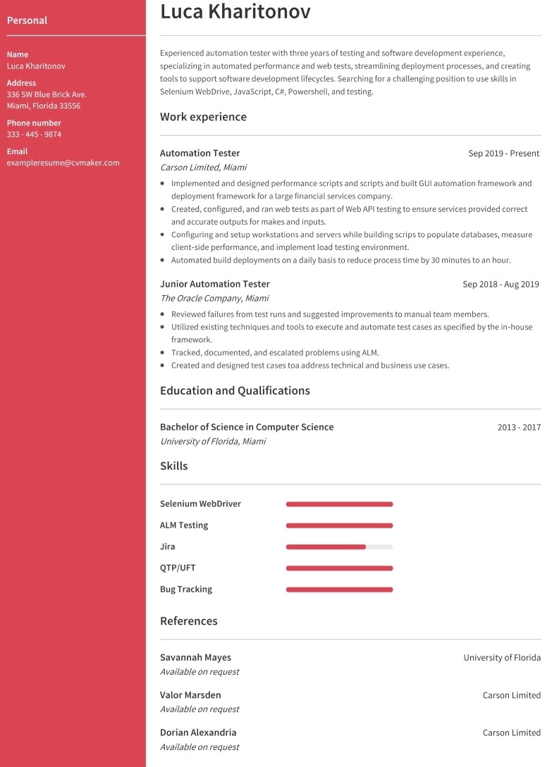 Automation Tester Resume Sample How To Write Tips 2023 CVmaker