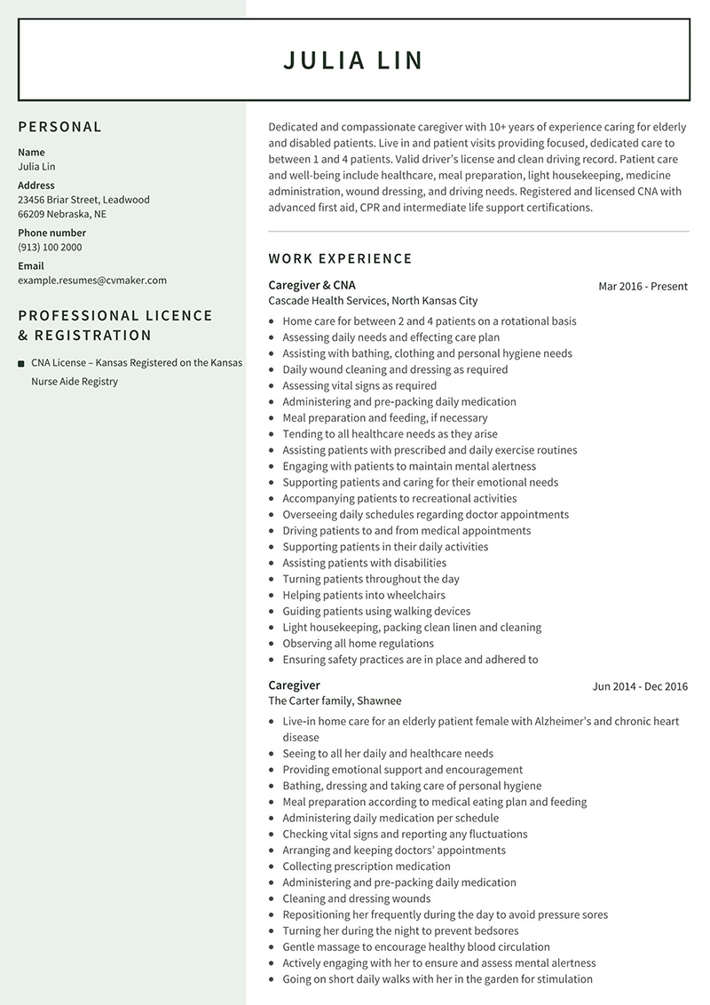 Caregiver Resume Example Template Writing Tips For 2023 CVmaker