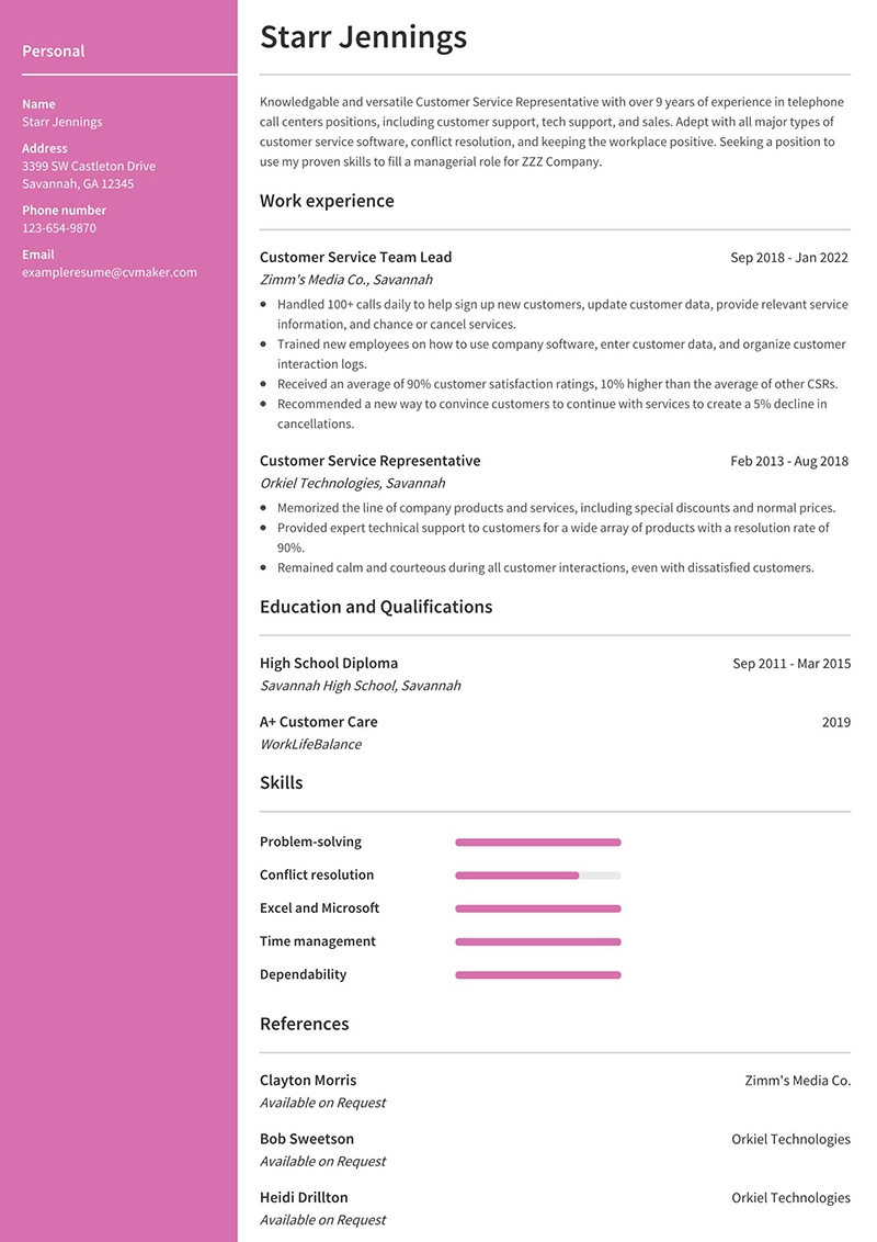 customer service resume examples 2022