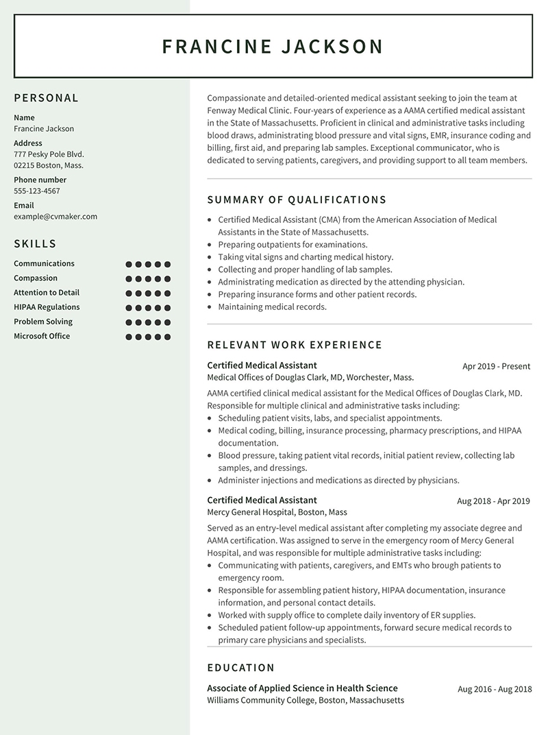 Medical Assistant Resume Example Sample Writing Guide 2023 CVmaker