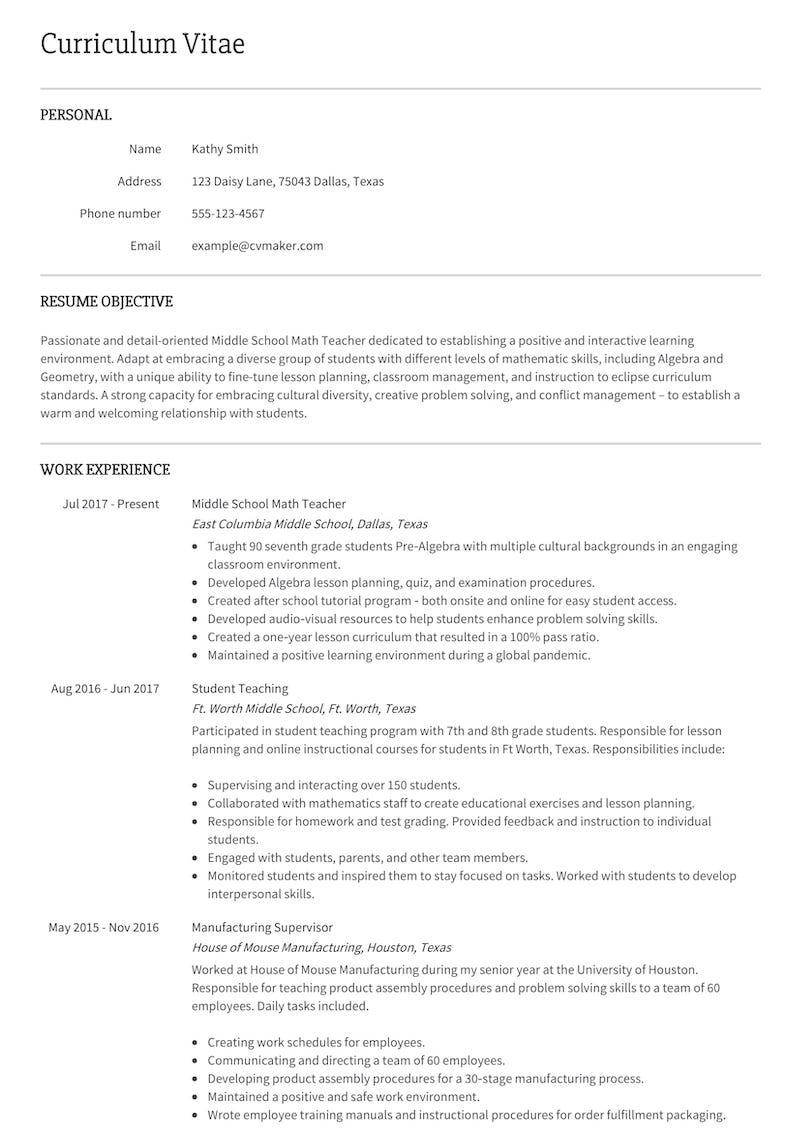 Math Teacher Resume Guide 2023 How To Write A Middle And High School 