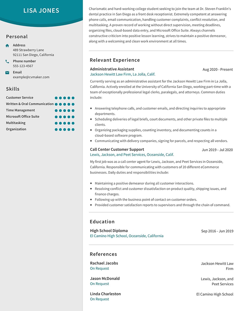 Dental Receptionist Resume Example Writing Tips 2023 CVmaker