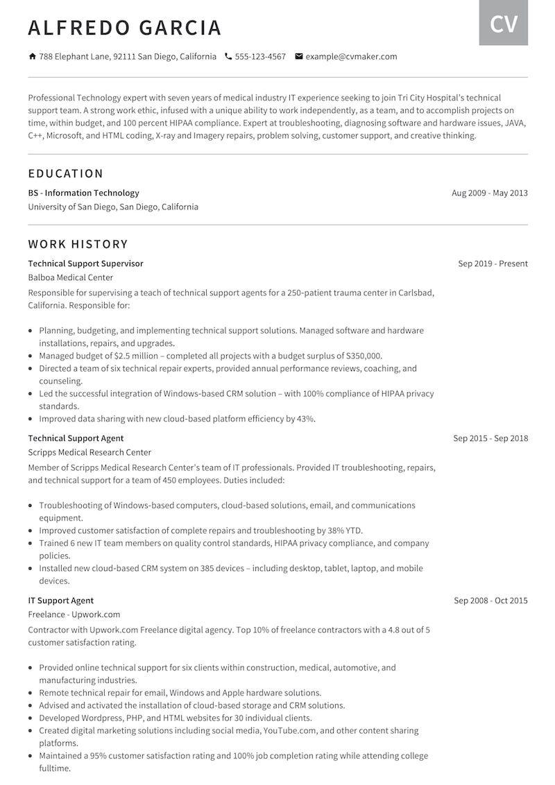 tech support skills for resume